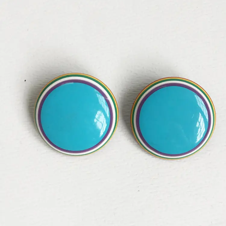 Vintage Sobral Style Bullseye Multicolored Layered Funky Round Clip-On Earrings