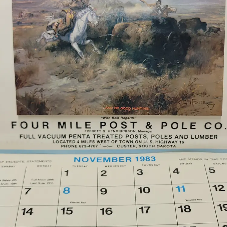 Four Mile Post & Pole Co Custer South Dakota 1983 Calendar