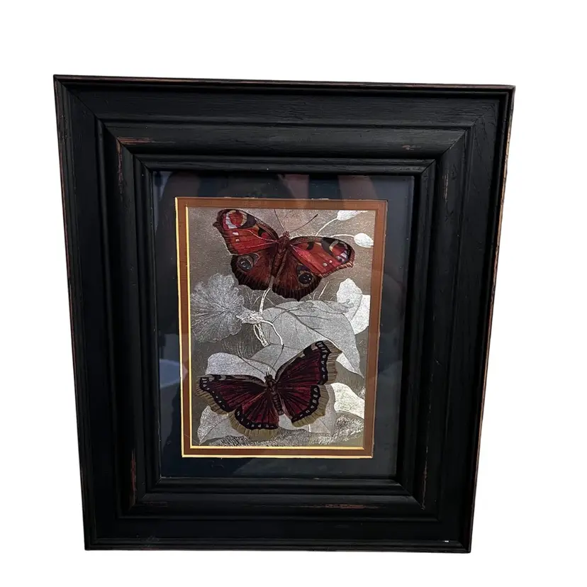 Vintage upcycled gothic dark academia butterfly framed art Halloween Moody wall decor