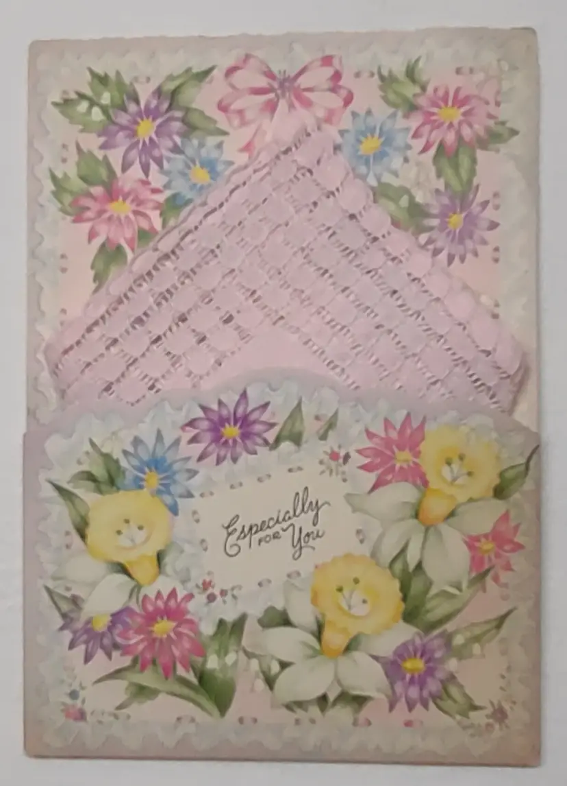 Vtg Folio Card "Especially for You" with a soft pink hankie 26CG04