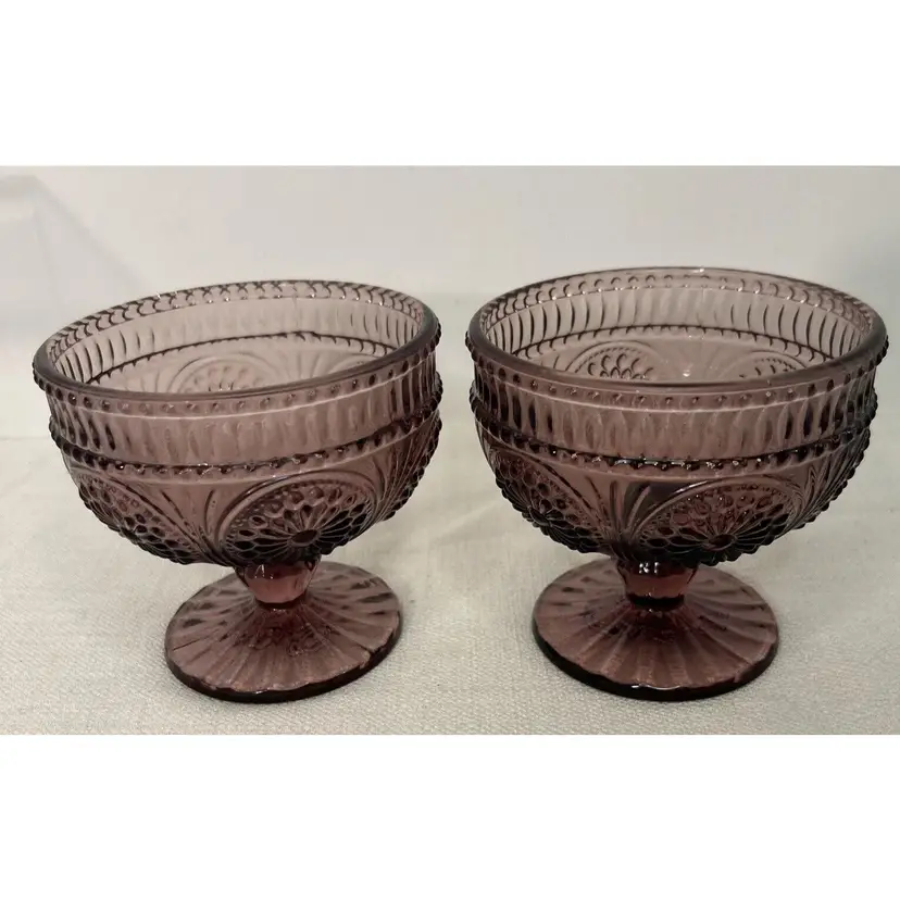 Pair Pioneer Woman Glass Adeline Plum Footed Ice Cream Dessert Cups