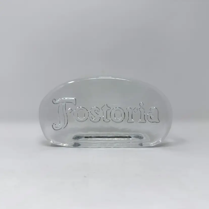 Fostoria Clear Glass Dealer Sign Display Block 6 Inch Vintage Advertising (0036-26)