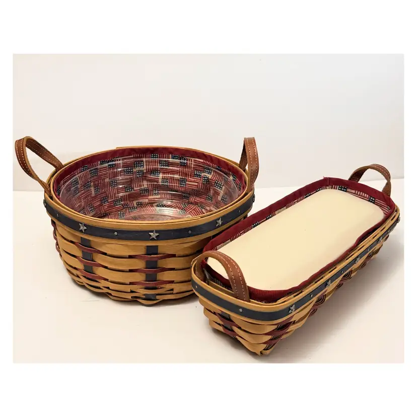 Vintage 2003 Longaberger Baskets “Proudly American” W Liners & Protectors & Lid