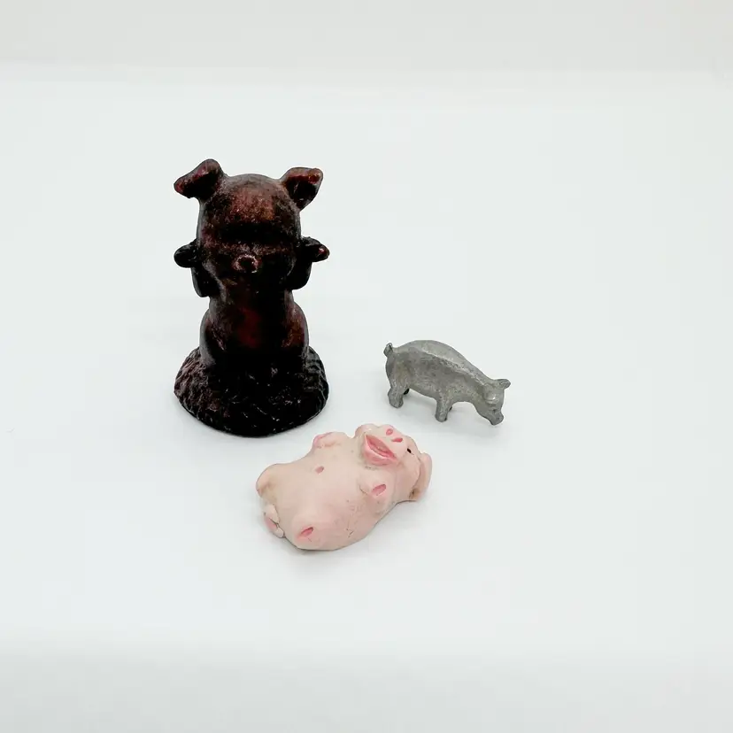 Three Little Piggies Pig Collection Set Lucky Slate Pewter 80's Peter Fagan
