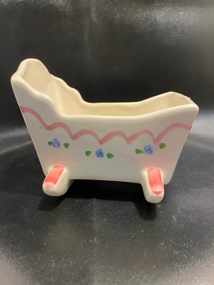 Vintage MCM ceramic rocking baby cradle rocker Planter