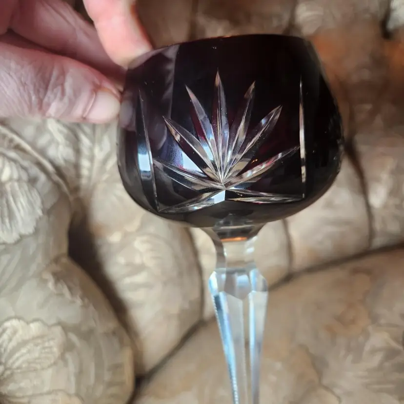 Vtg Bohemian Amethyst Purple Cut To Clear Crystal Wine Goblet Set Of 4