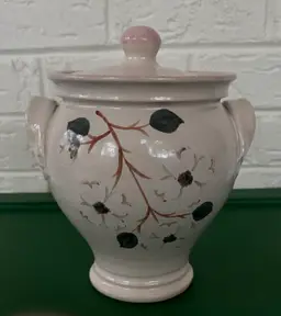 Nichols Pottery N.C. 2004 Floral Cookie Jar with Lid Studio Art 9” tall 8” wide