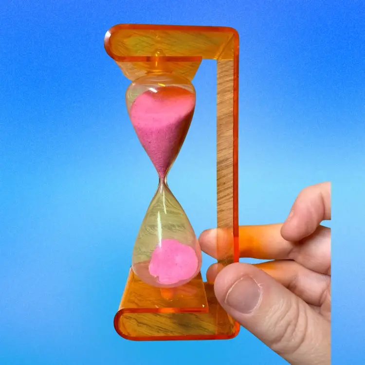 Vintage Colorful Lucite Five Minute Timer Hourglass W/ Box, Retro Neon