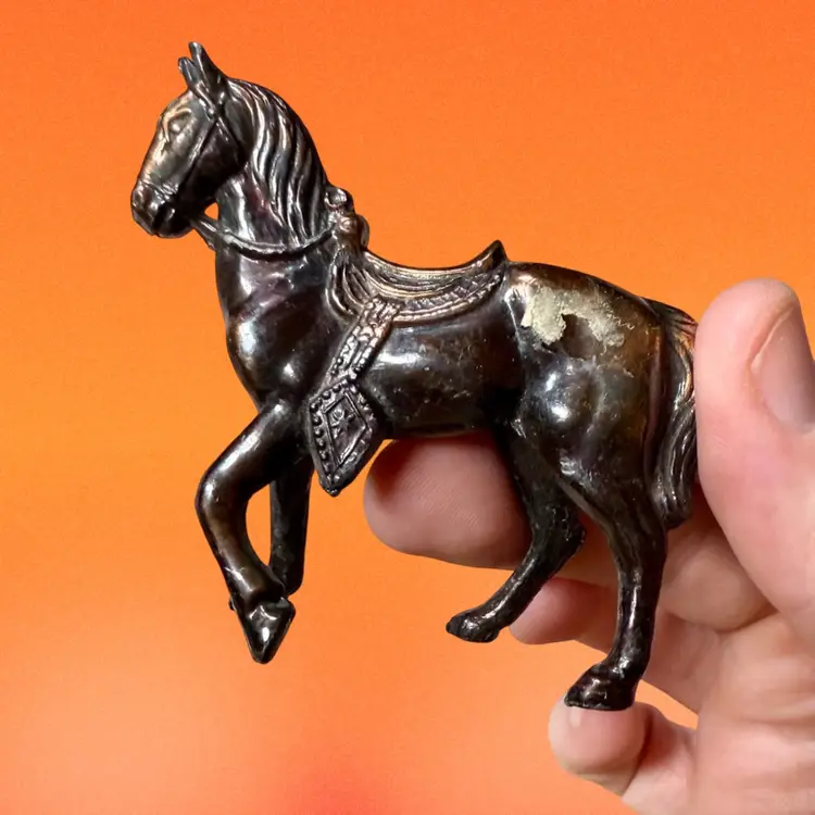 2.5” Miniature Metal Bronze Horse, Western Saddle, Japan