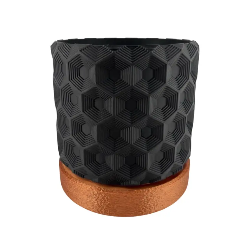 4 inch Geometric Planter w/ drip tray in COPPER & BLACK🔸🖤