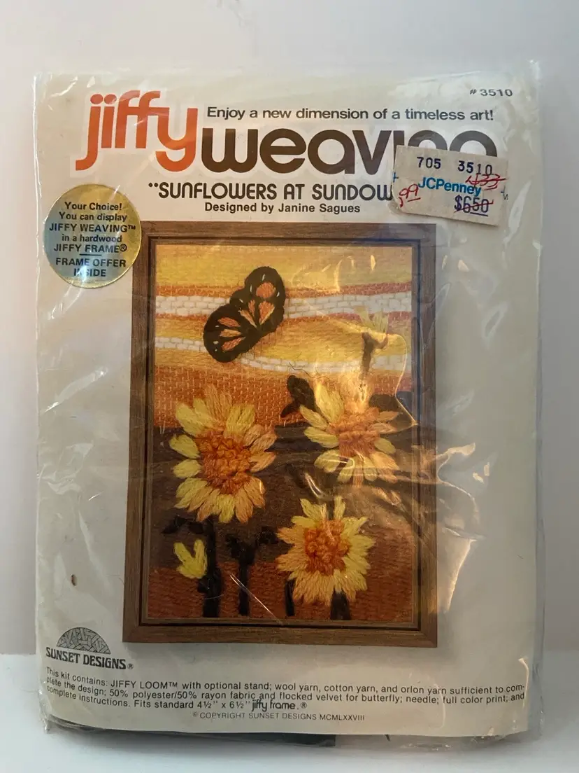 Jiffy Weaving Vintage Craft Weaving Kit “Sunflowers At Sundown” #3510 