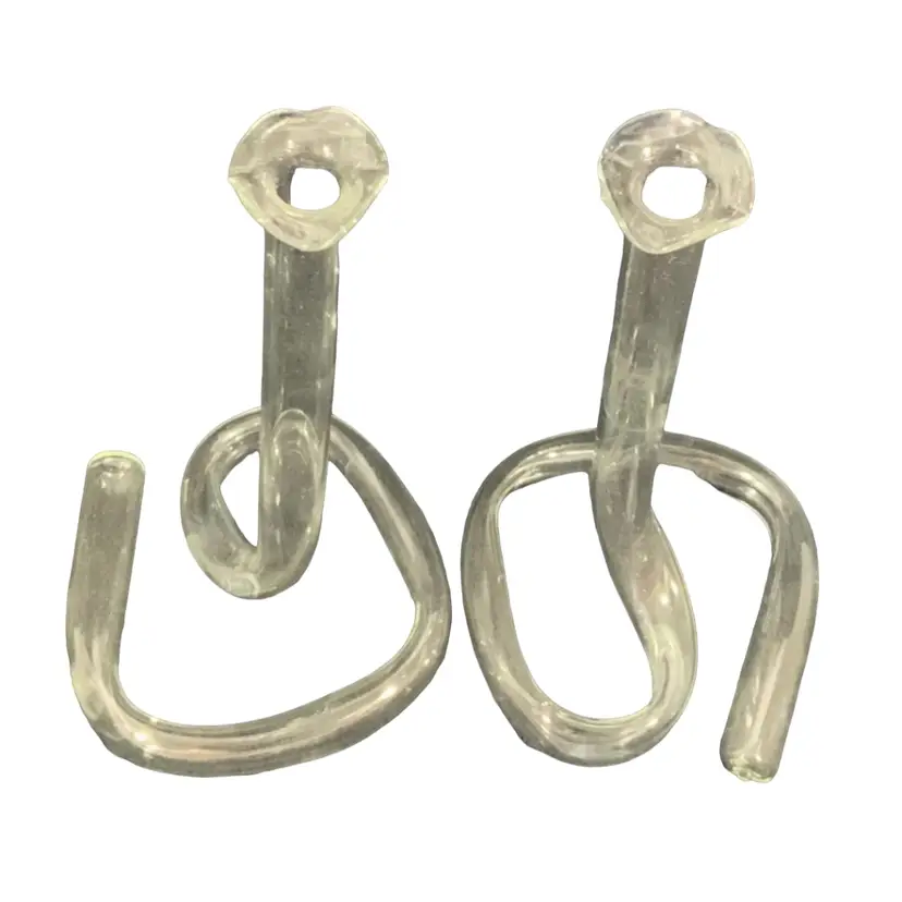 Pair Of Vintage Clear Glass Twisted Tube Bud Vases Ruffled Edge 6.5”