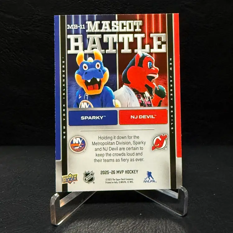 Sparky vs NJ Devil 2025-26 Upper Deck MVP Mascot Battle Foil Islanders vs Devils