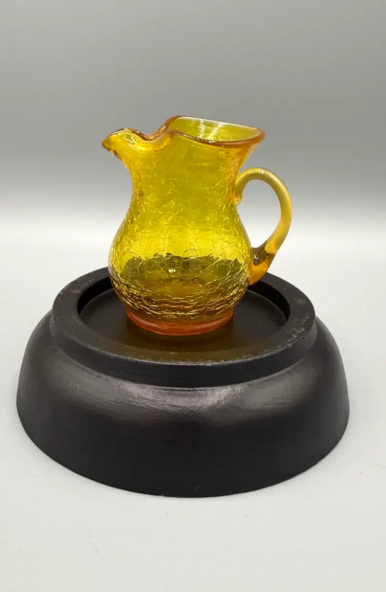 Vtg Kanawha Hand Blown Crackle Glowy Glass Amberina Mini Pitcher Creamer 3" MCM Art Glass