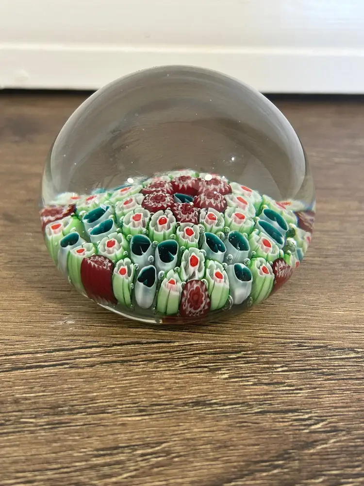 1960s Murano style red and green Millefiori Paperweight