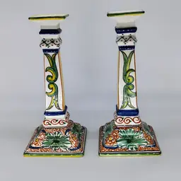 Italian Handpainted Ceramic 11in Candlesticks Set of 2