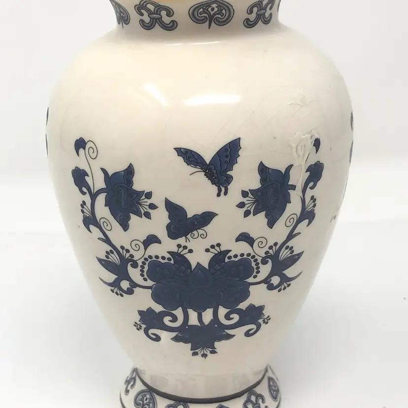 Blue Butterfly Temple Style Vase