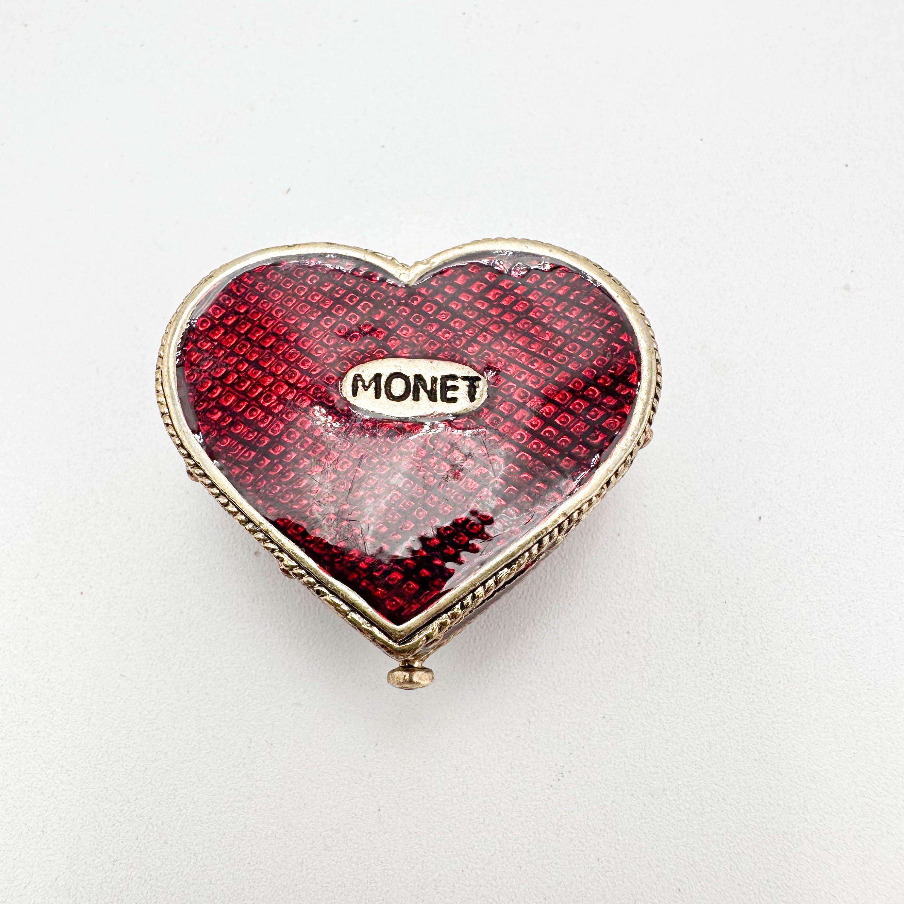 MONET ハート型 アクセサリーケース Monet Heart Angel Trinket Box Red Green Enamel Rhinestone Accent