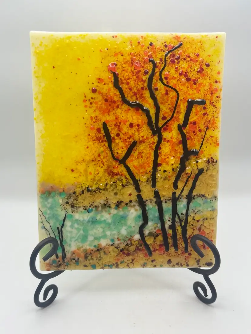 Stunning Fused Glass Rectangle Plate 9”x 7”