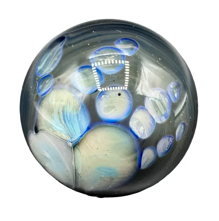Contemporary Handmade Art Glass Marble 1.28” Alien Hand Leaf Blue Orange Green