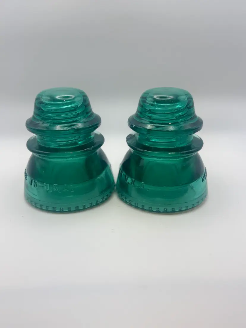 Two Blue/green Hemingray-42 Electrical Post Insulators 4”