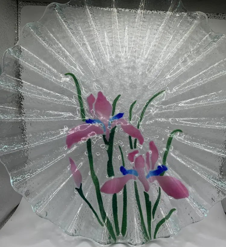 Peggy Karr ‘92 Pink Iris Ruffled Fused Glass Plate