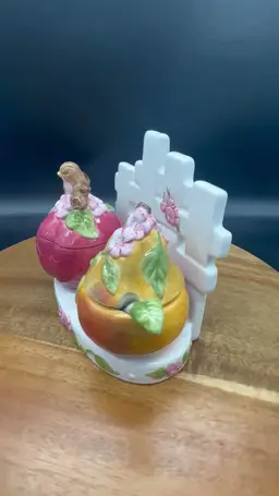Vintage Portmeirion Fruit-Shaped Condiment Set with Birds and Flowers - England - Spring Decor