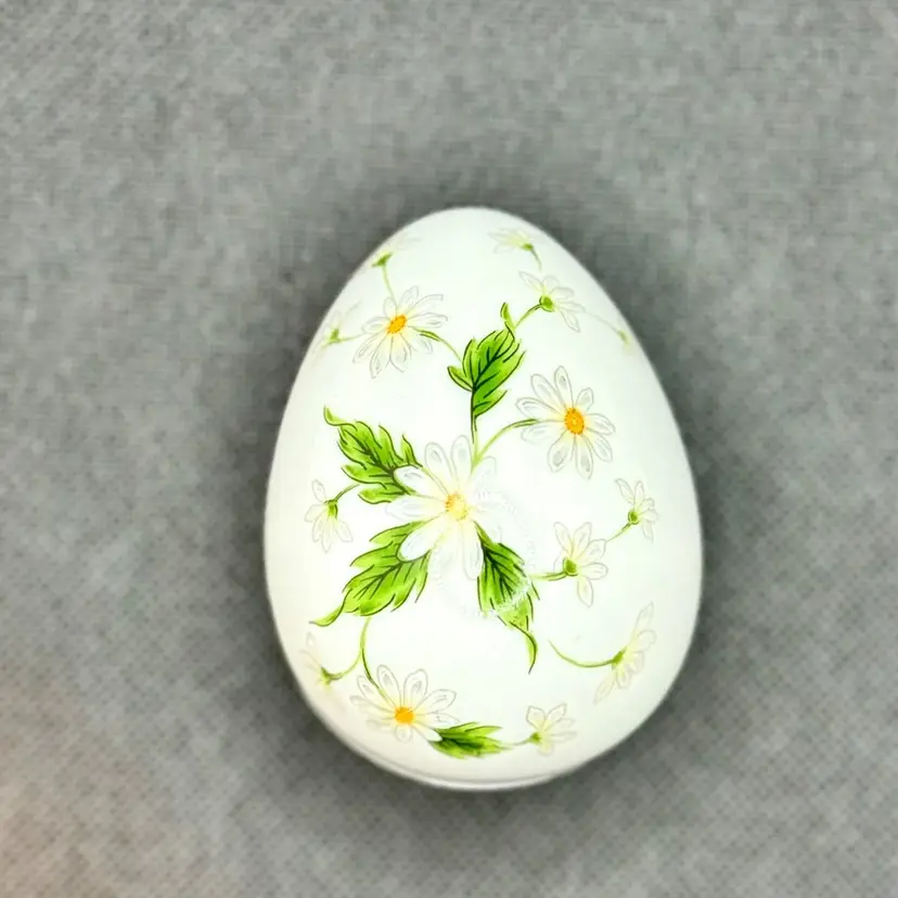 Vintage Egg Shape Hand-Painted Daisy Trinket Box, By Lefton, Made In Japan, MPN 07834