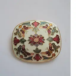 Vtg Fish And Crown Cloisonne Enamal Butterfly Floral Brooch