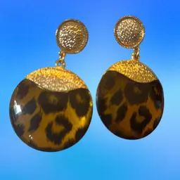 Golden Animal Print Round Disc Earrings Pierced