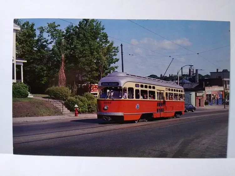 Trolly Train Railway Postcard Boston MTA 3295 Park Street Farina Cycle Bike Shop