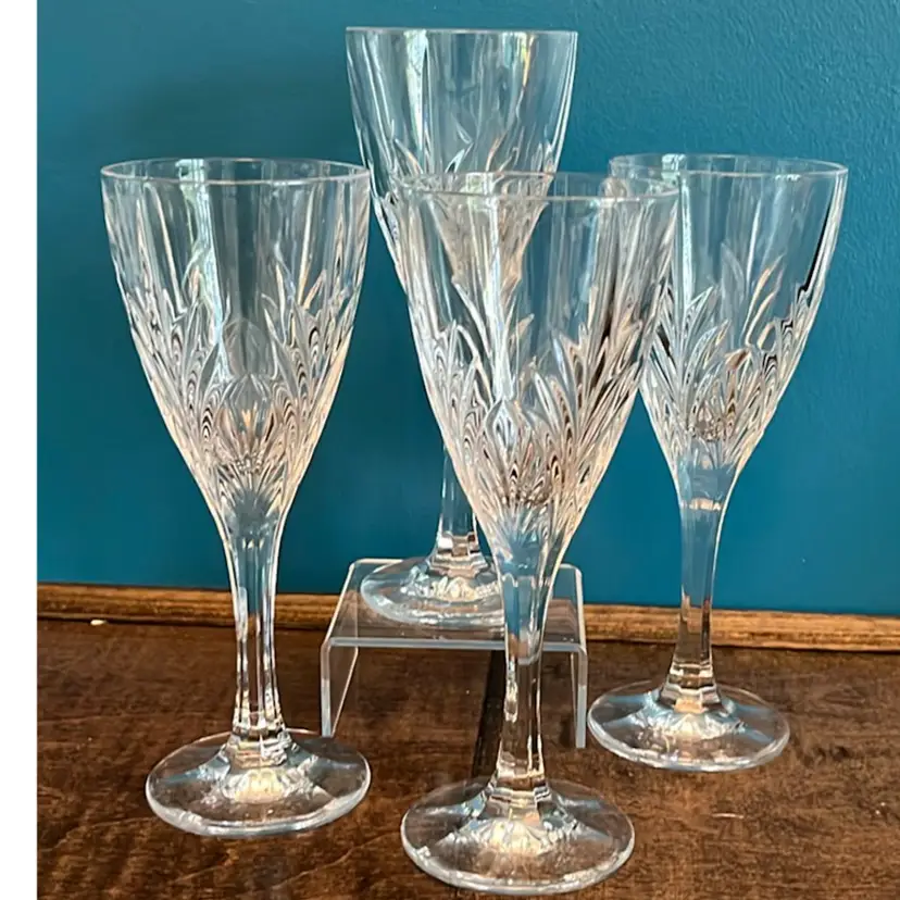 Beautiful Aura By Block ~ Multisided Lead Crystal Blown Glass Wine Goblets ~ Set Of 4