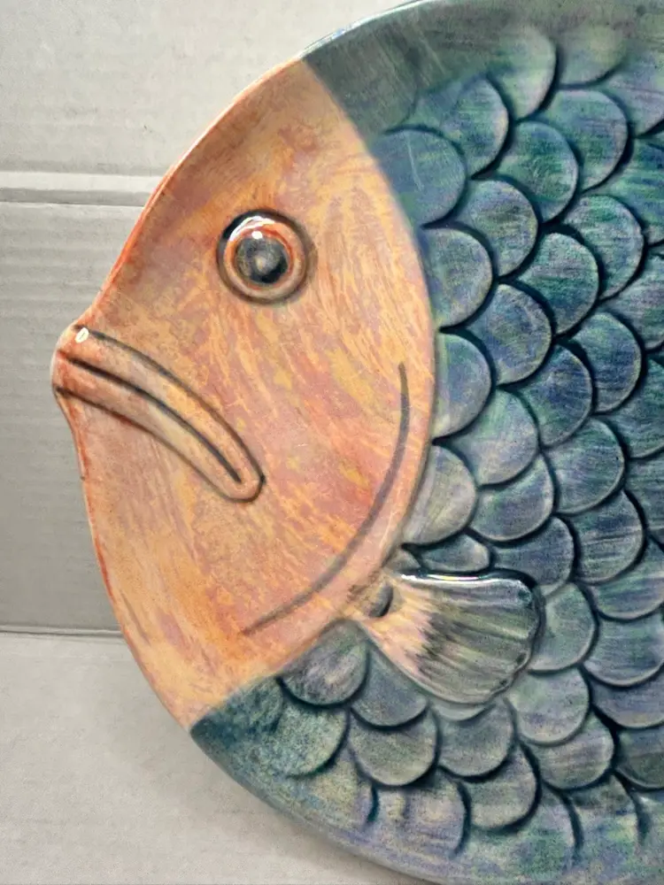 Henricksen Imports Iridescent Blue and Peach Fish Plate