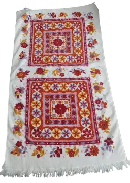 Vintage MCM Fieldcrest Floral Fringe Bath Towels Set of 3 Soft Cotton Retro USA