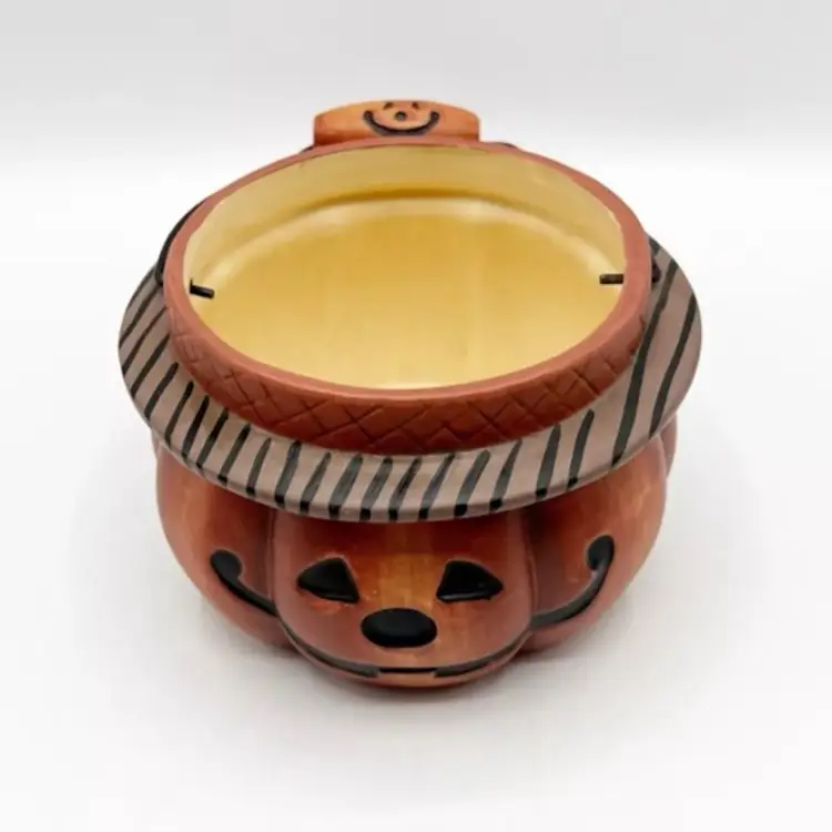 Crazy Mountain Bucket Ceramic Halloween Pumpkin Jack O Lantern Handle *READ 6.5"