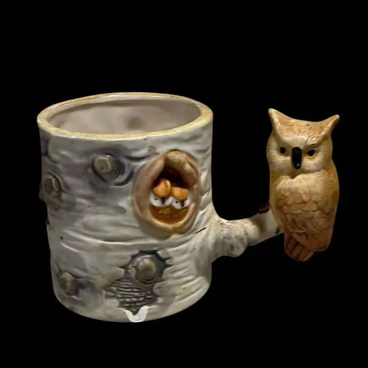 VTG 1993 Bergschrund Owl Coffee Mug Cup Owlet Family Tree Hand Painted
