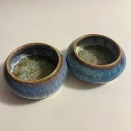 Blue Ridge VA Pottery Signed Blue Drip Crackle Glass Votive Ring Dish Air Plant