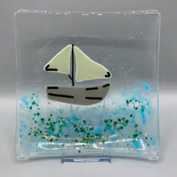 Fused Glass Sailboat Trinket Dish