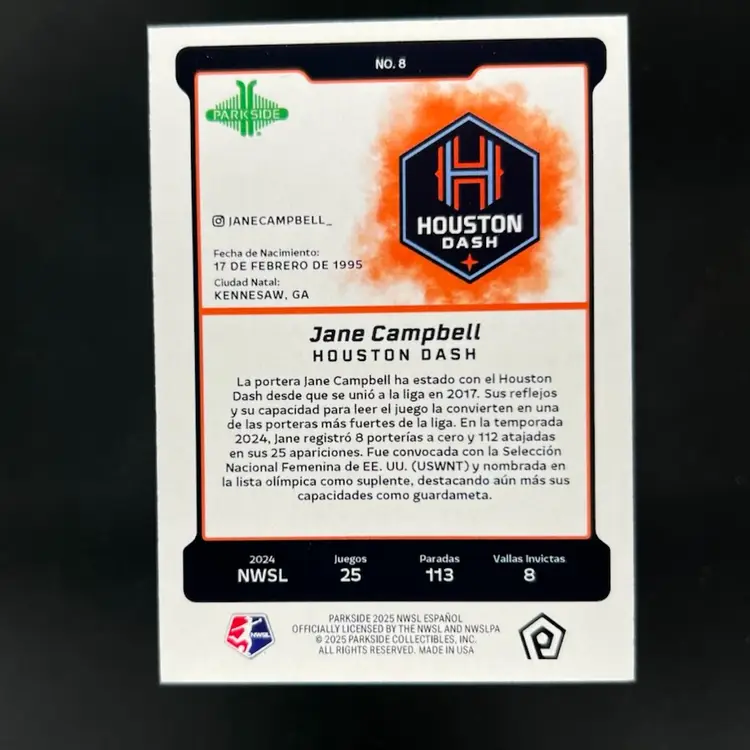 Jane Campbell 2025 Parkside En Espanol Silver Border /100  Soccer Card