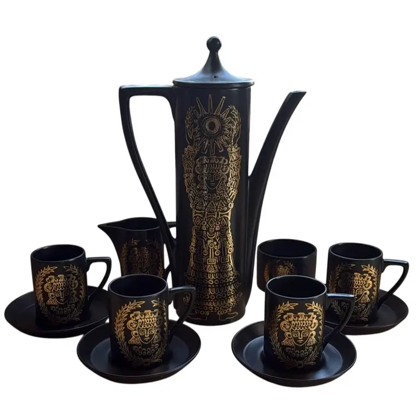 Super-rare Portmeirion 'Queen of Carthage' pattern 12 piece 1960s coffee service designed by Susan Williams-Ellis