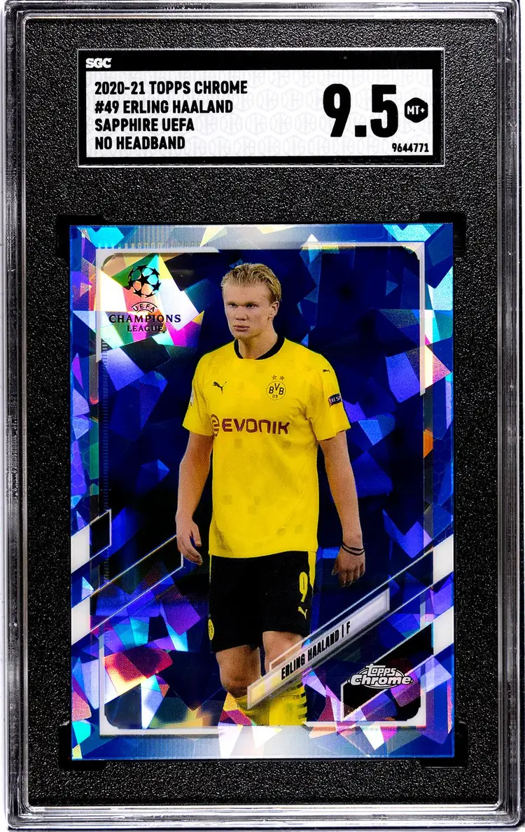 2020-21 Topps Chrome Sapphire Erling Haaland Photo Variation SGC 9.5
