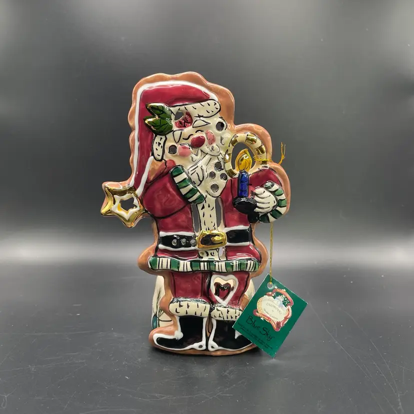 Blue Sky Santa Claus Tealight Candle Holder Signed Heather Goldminc Christmas