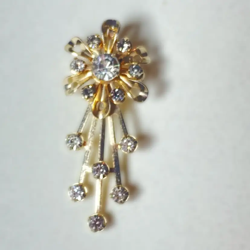 Shooting Star Rhinestone Gold Tone Brooch Pendant