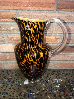 Vintage Global Amici Safari Leopard Pattern Pitcher. 11” Italian glass company
