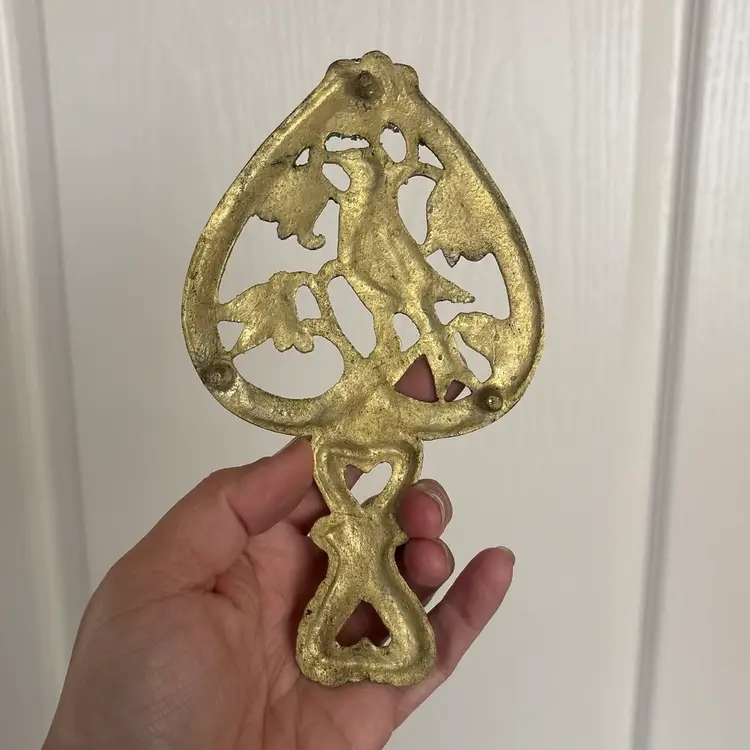 Vintage Brass Bird Flower Heart Detailed Trivet