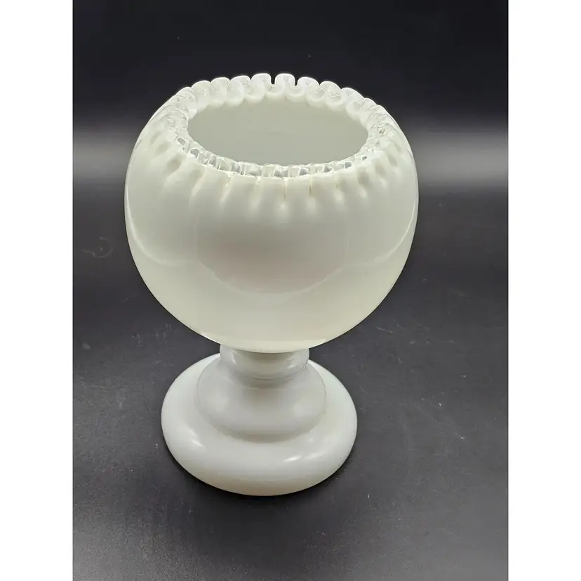 Vtg Fenton Silver Crest Milk Glass Pedestal Glass Bowl