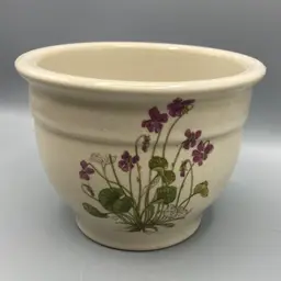 Zanesville Stoneware Planter with Purple Flowers