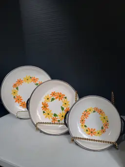 Vintage 3 Piece Set Ekco Country Garden Finest Quality Porcelain Clad Cookware Made in Italy