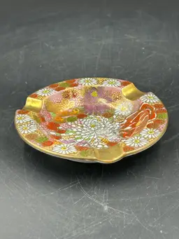 Vintage Japanese Porcelain Kutani Ware Floral And Gold Ashtray/Trinket Dish