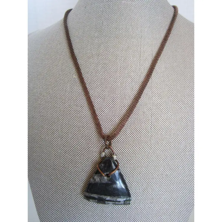 Orthoceras Fossil pendant necklace on copper tone round chain